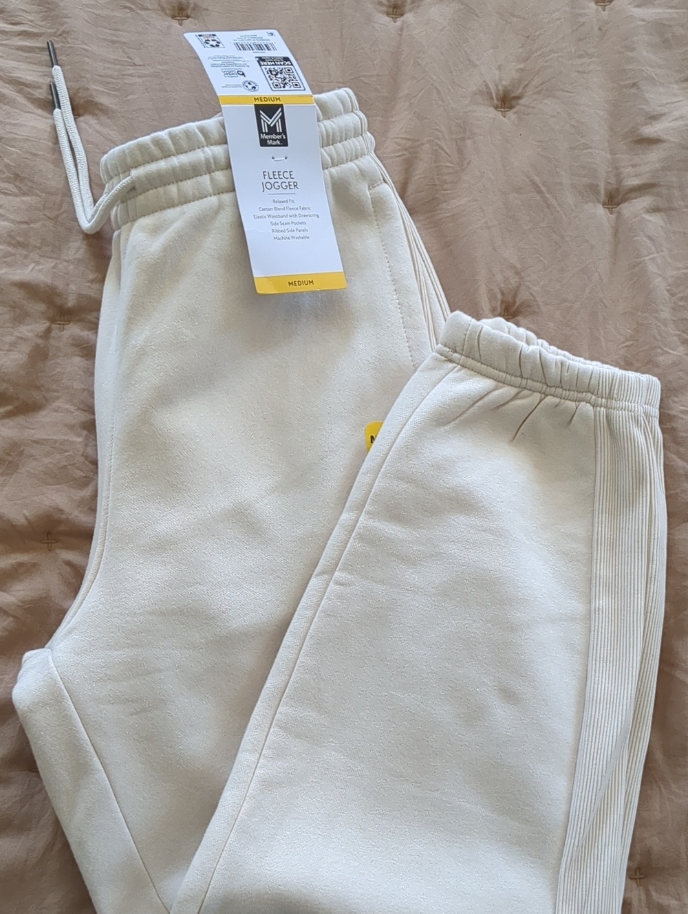 NWT Member's Mark  Cream Fleece Joggers Size M